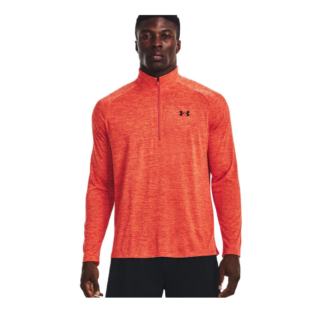 Under Armour UA TECH 2.0 1/2 ZIP - Maillot Homme after burn/orange blast/black