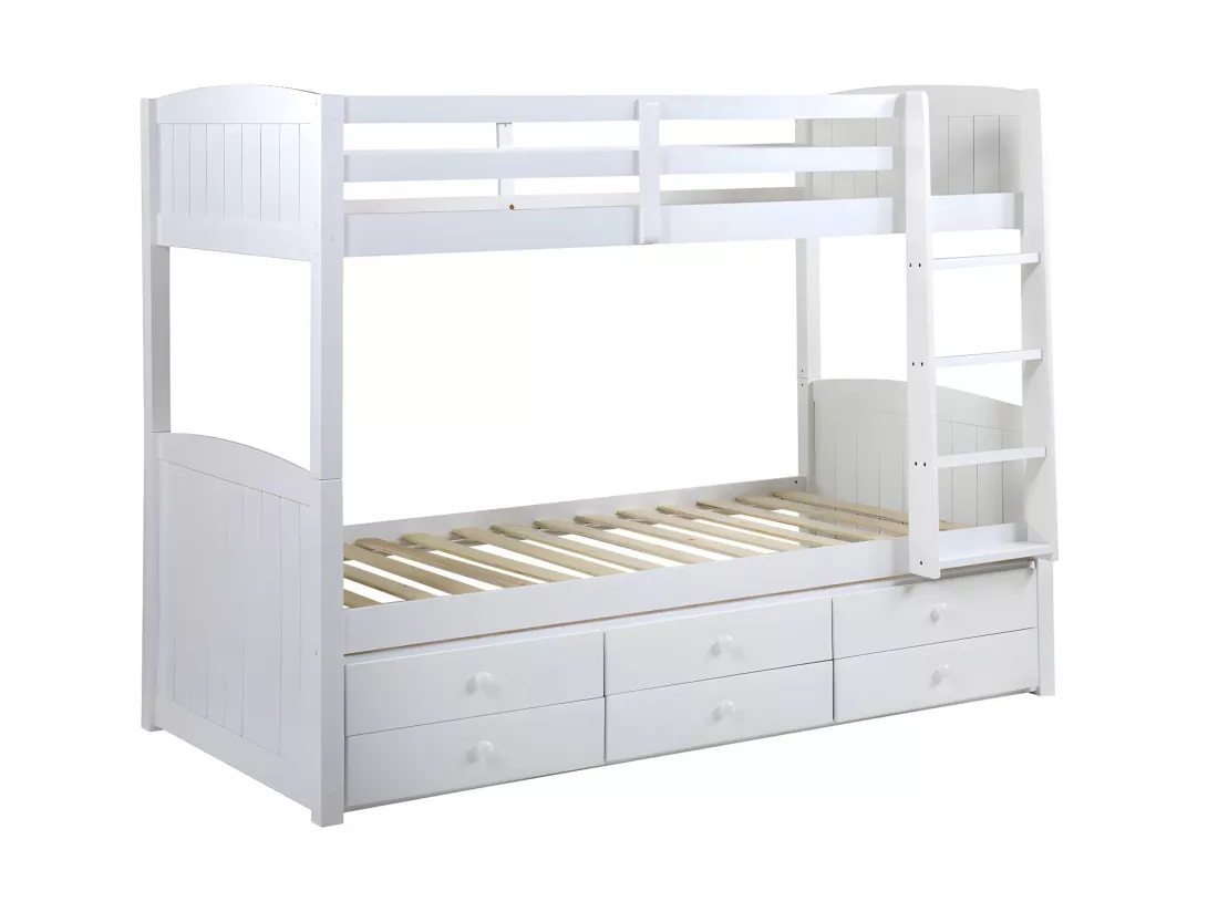 Lits superposés séparables ANCHISE II - 2 x 90 x 190 cm - Avec rangements - Pin blanc