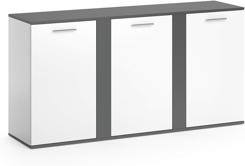 Vicco Kommode Novelli, Regal mit Türen, Anthrazit/Weiß, 155 x 80 cm mit Türen