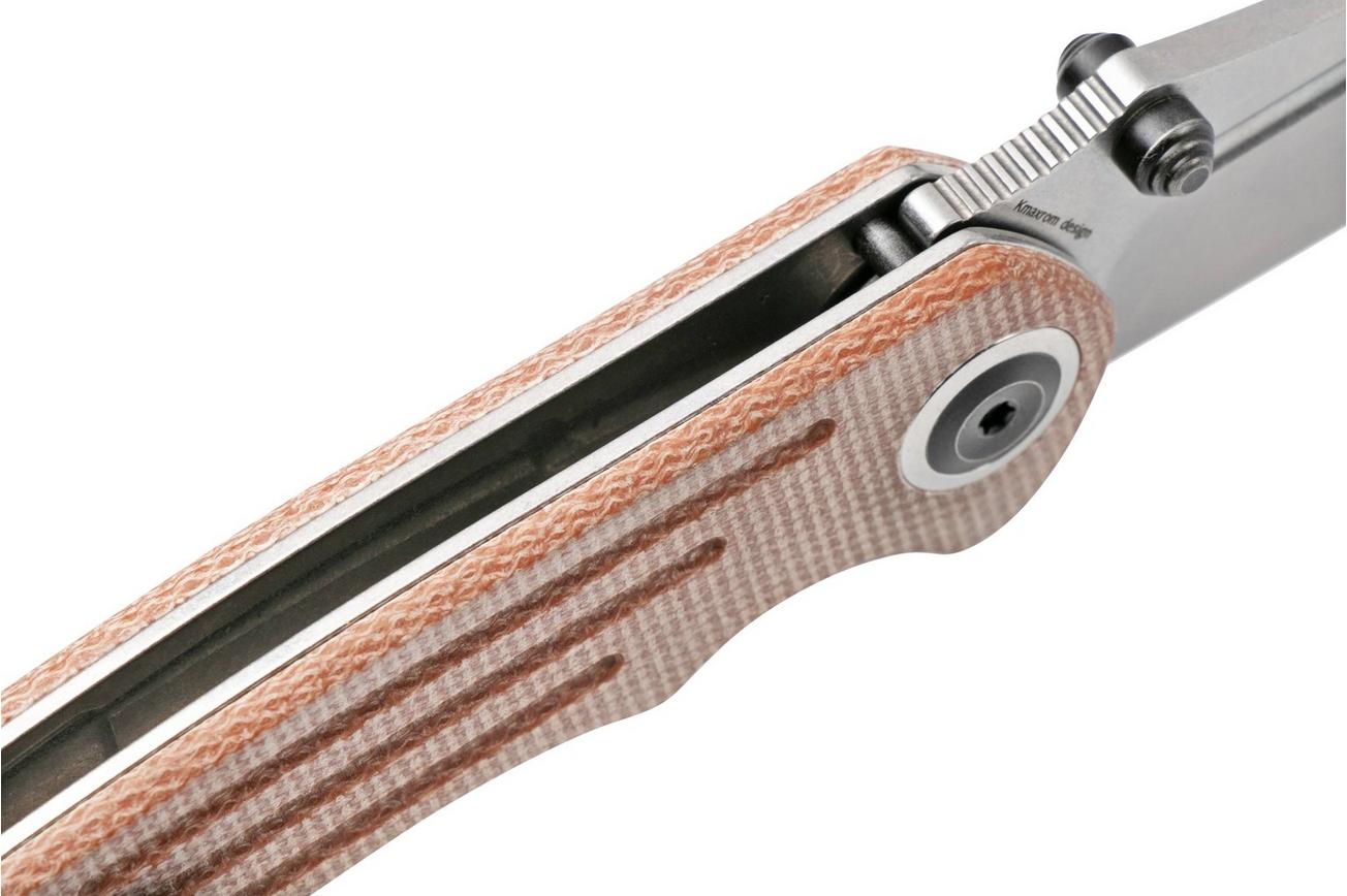 Kansept Pretatout T1032A3 Stonewashed 154CM, Brown Micarta zakmes, Kmaxrom design