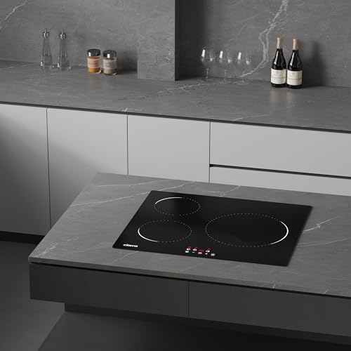 Ciarra CABBIH3 C Plaque à Induction Encastrable 59 cm, 9 Niveaux de Puissance, Verre Microcristallin, Tactile, 5600W, 3 Zones, Minuterie et Verrouillage Enfant : Gros électroménager