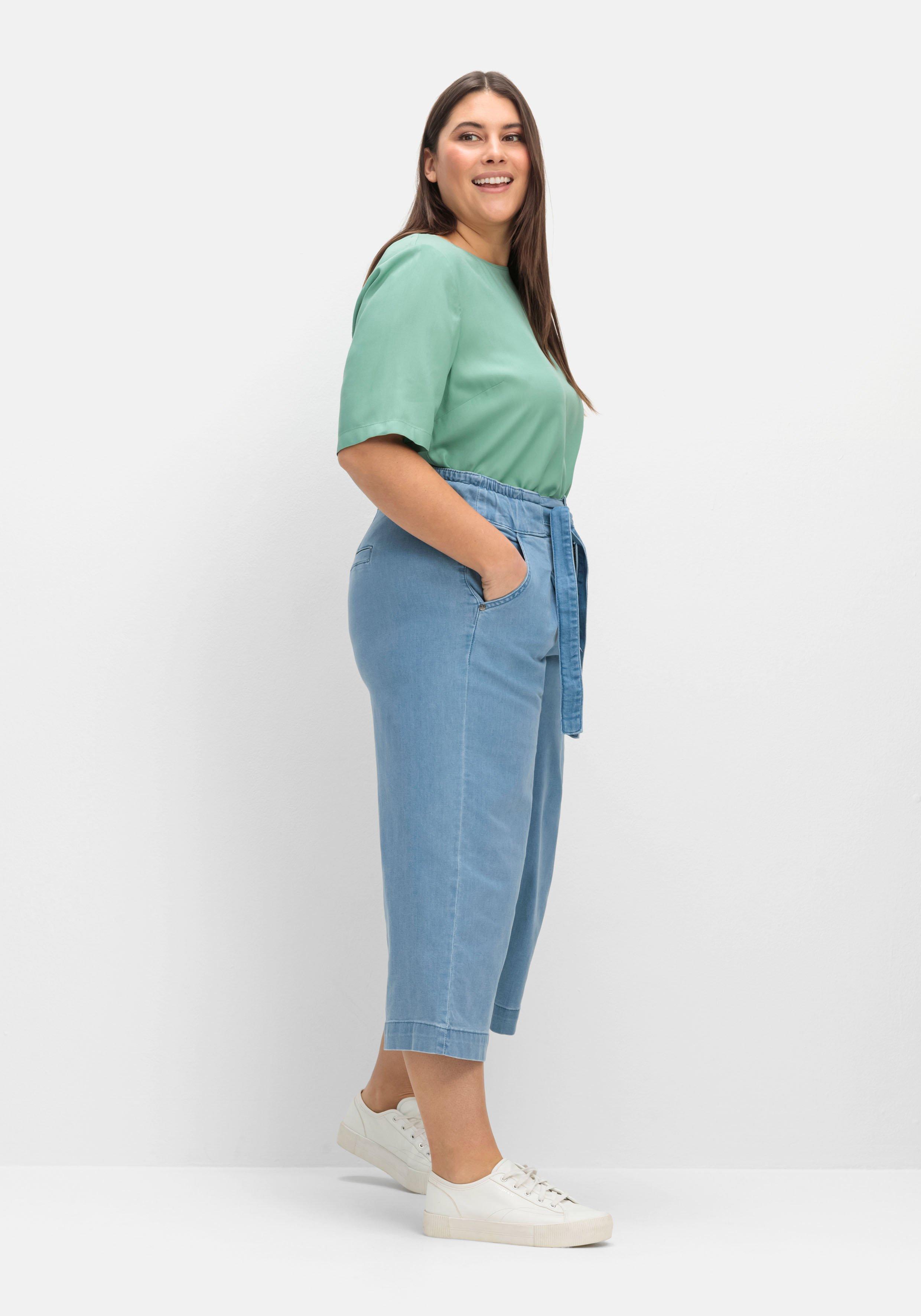 Jeans-Culotte mit High-Waist-Bund und Bindegürtel