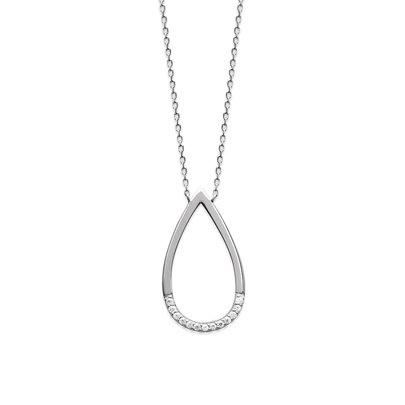 Collier ovale goutte serti d'oxyde de zirconium Argent 925 Rhodié