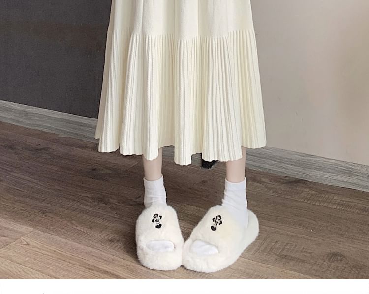 Luminato - Effen midi-A-lijn gebreide rok met elastische taille