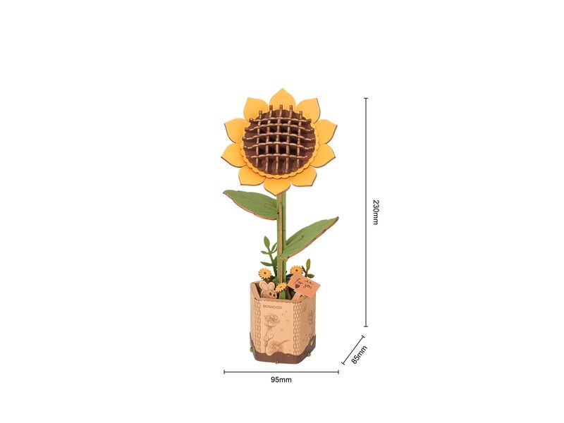 RoboTime Bausatz Sunflower 154-teilig 3D-Puzzle aus lasergeschnittenen Holzteilen
