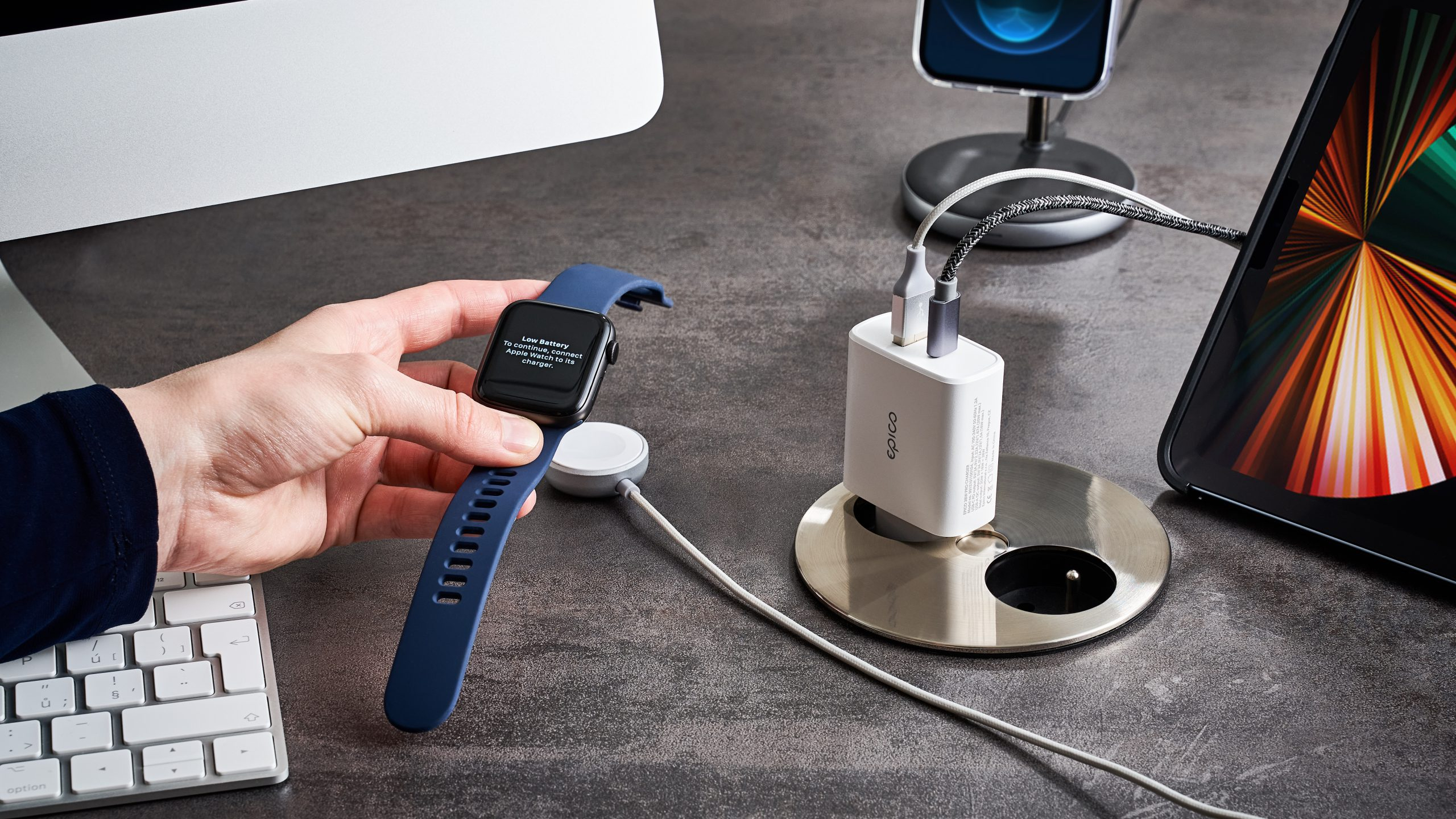 (1.2m) Apple Watch USB C Nylon Ladekabel Magnetischer Qi Charger (9915102100017) - Weiss