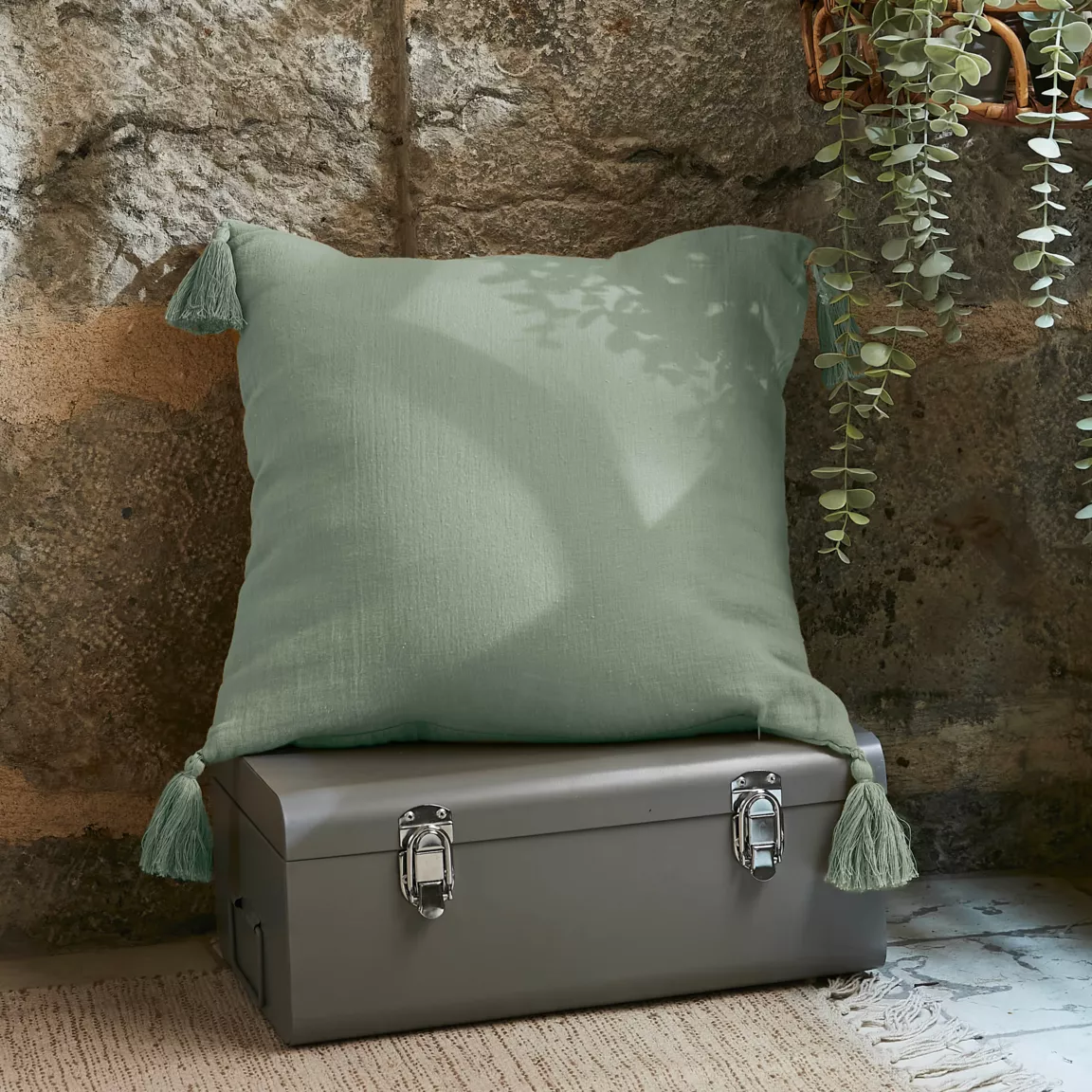 Coussin carré gaze de coton (40 x 40 cm) Gaïa Vert eucalyptus