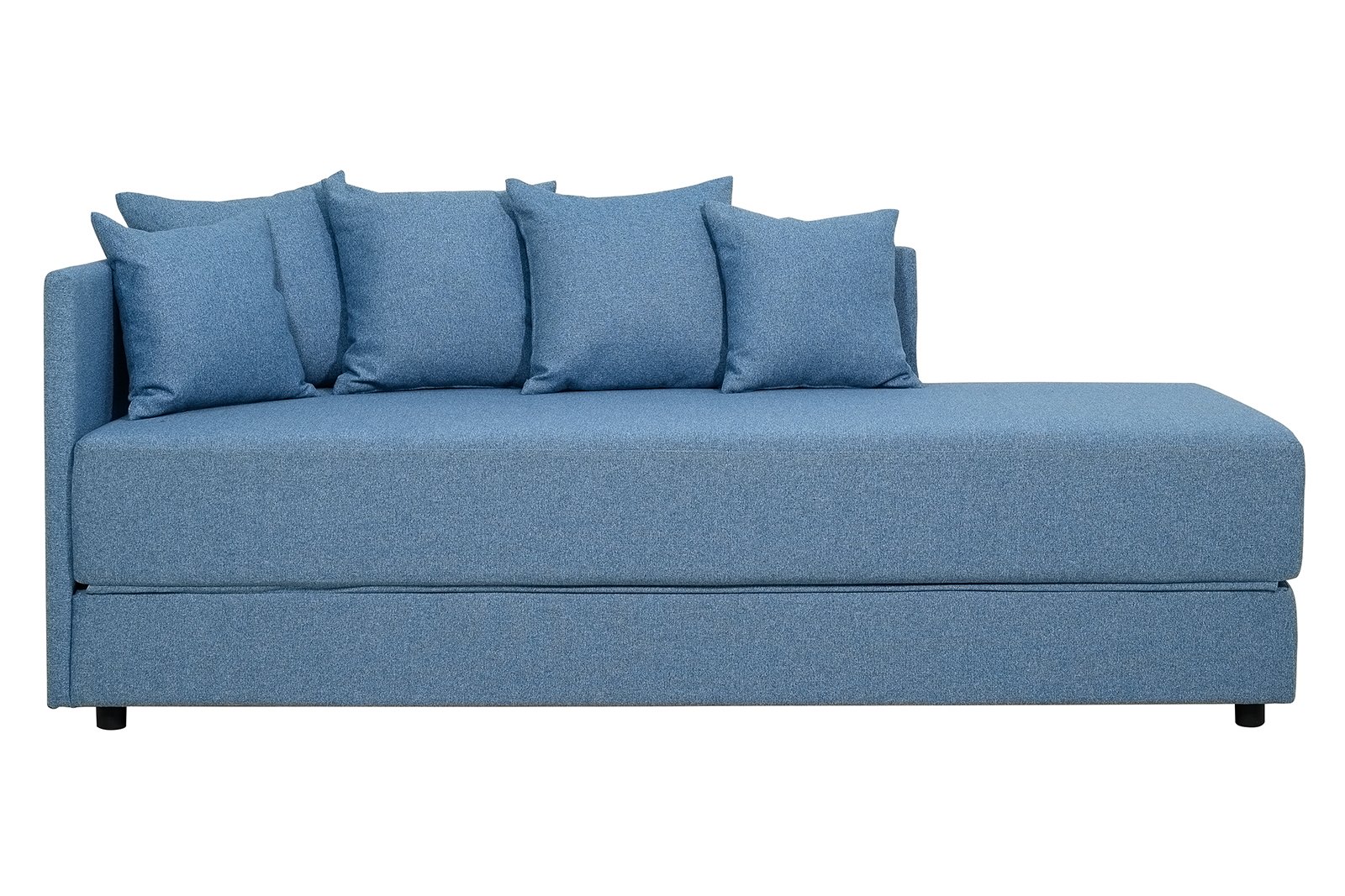 Tina sovesofa I tekstil Solid 74 blå.\tI tekstil Solid 16/1 lys blå.