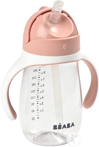 Béaba Tasse D’Apprentissage Avec Paille Anti-Fuite Poignées Amovibles 300ml Rose 1 Pièce