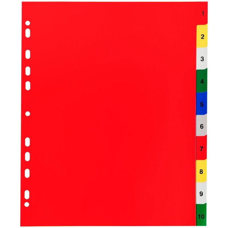 Intercalaires imprimés numériques PP couleurs 12/100e - 10 positions - A4+ - Assorties vives