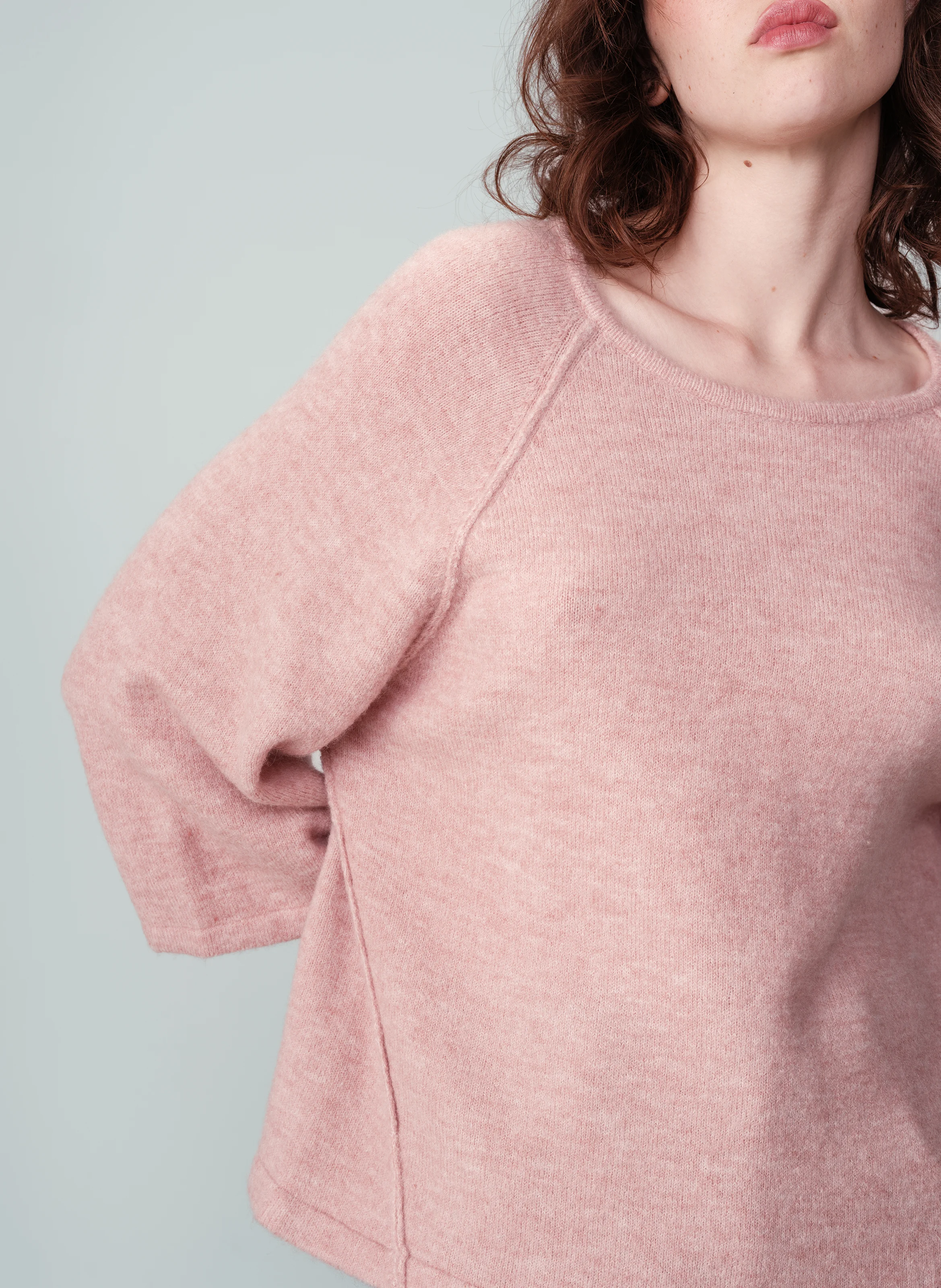 NANOU - Pull col rond ample en maille | Rose
