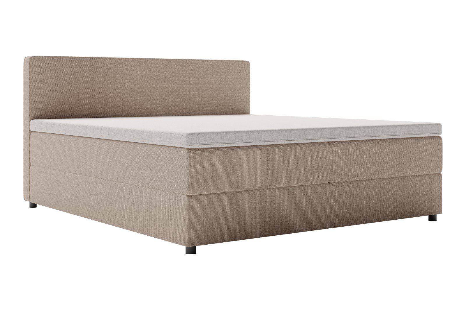 Premium 10 oppbevaringsseng 180x200 cm Magasinseng med oppbevaring, åpnes fra siden. I tekstil storm 06 mørk beige, med medium fasthetsgrad og premium 10 overmadrass,sorte ben. Sengegavl selges separat.