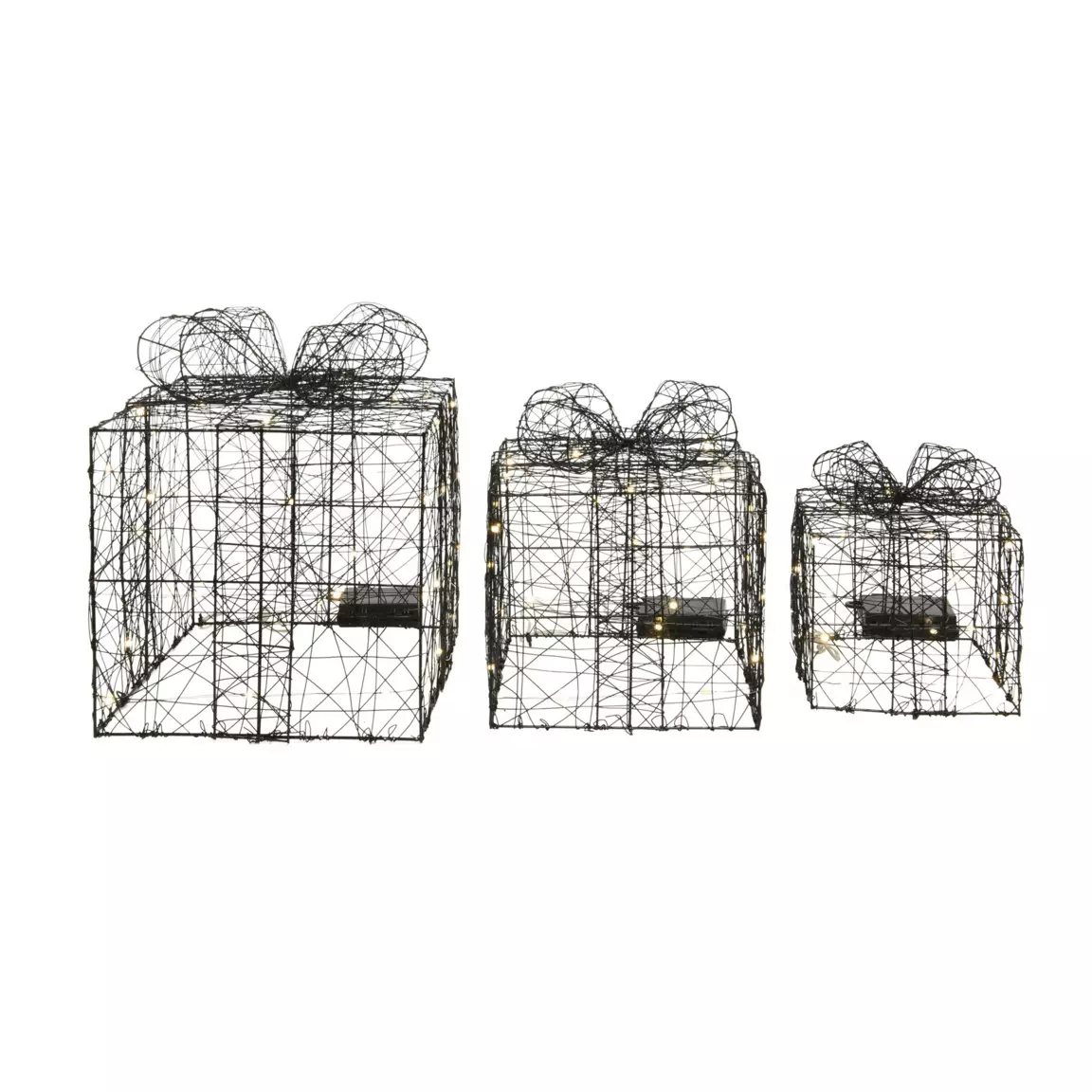 Lot de 3 cadeaux lumineux à piles 90 LED (H28 cm) Féerie Blanc chaud