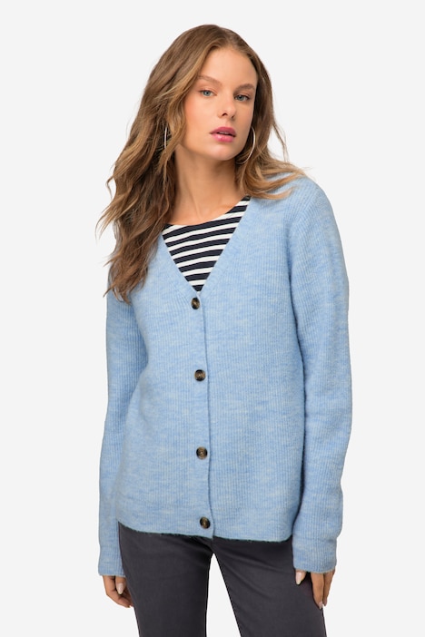 Strickjacke, Melange-Strick, V-Auschnitt, Langarm