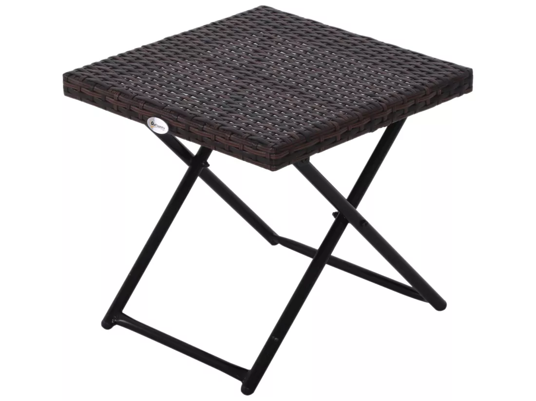 Table basse pliable de jardin style cosy chic dim. 40L x 40l x 40H cm métal époxy résine tressée imitation rotin marron