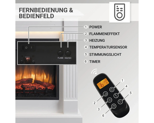 Elektrische haard Balderia Ladina wit 2000 watt incl. afstandsbediening