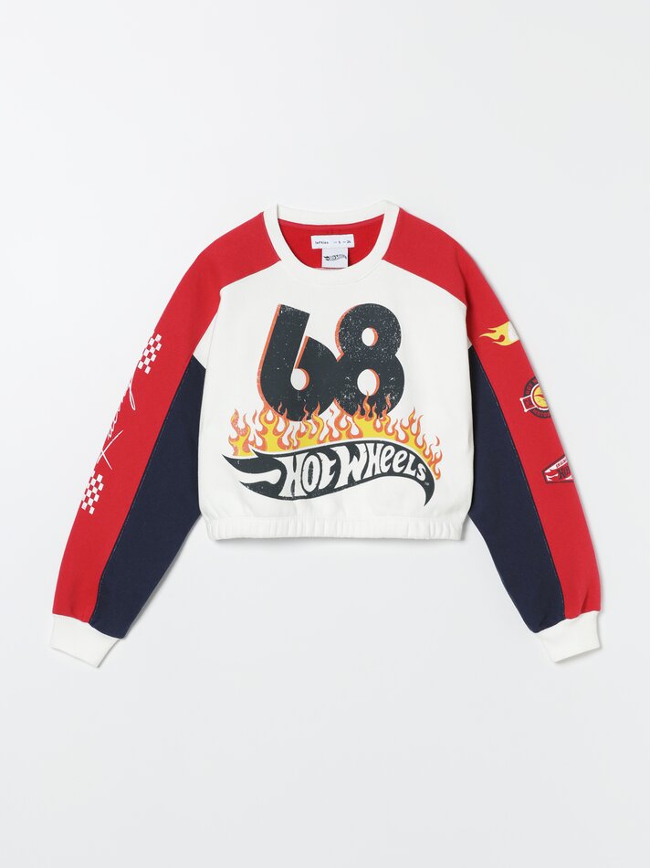 Moletom cropped Hot Wheels da Mattel - Vermelho/Azul Marinho