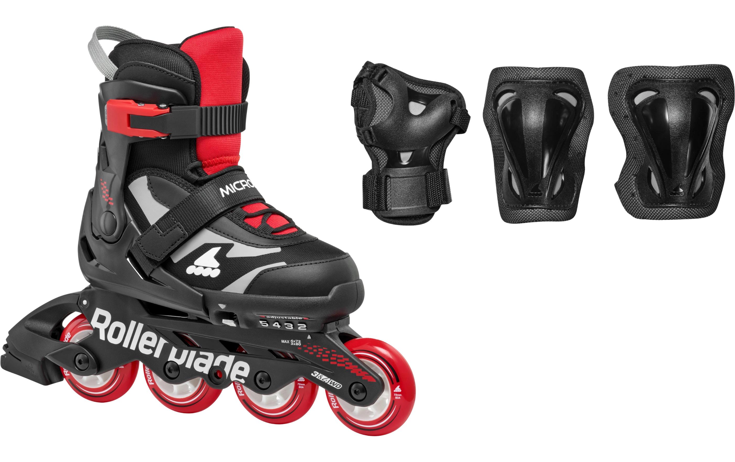 Inline-Skates Microblade Combo Schwarz/Rot, 33-36.5<br>Inline-Skates und Schutzausrüstung im Set (3 Stück)