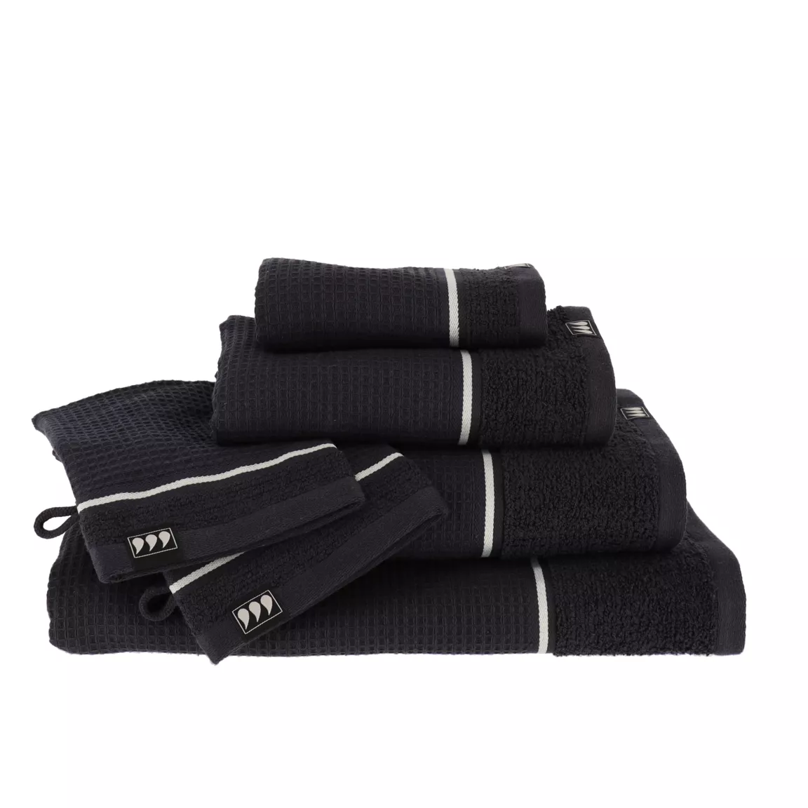 Lot de 2 gants de toilette coton nid d'abeille (15 x 21 cm) Japandi Noir