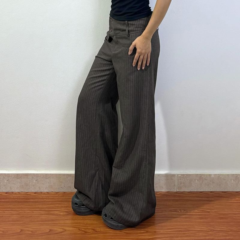 Trisica - Gestreepte, rechte, wijde pantalon met lage taille