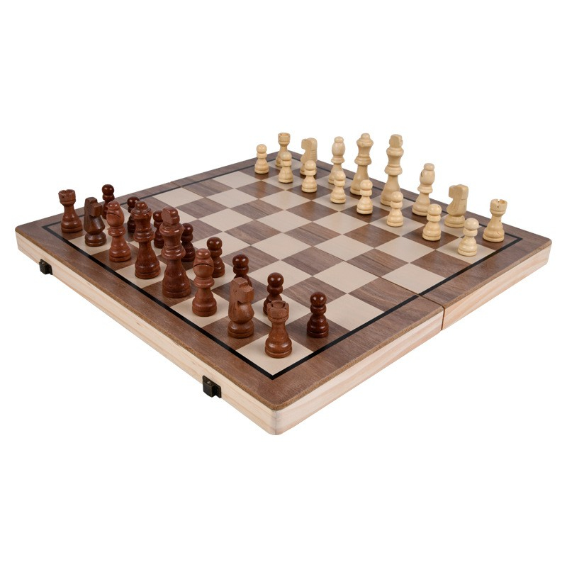 (39x39cm) 2in1 Holz Schach Brettspiel Dame Gesellschaftsspiel Faltbares Reise Schachbrett - Braun