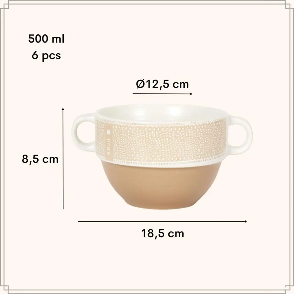 OTIX Soepkommen met Oor Set van 6 Stuks Soeptassen 500 ml Diverse kleuren