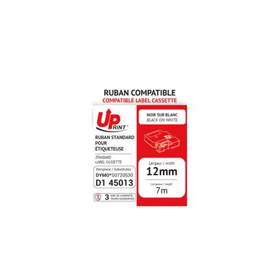 UPrint - Ruban d'étiquettes auto-adhésives pour DYMO 45013 - 1 rouleau (12 mm x 7 m) - fond blanc écriture noire