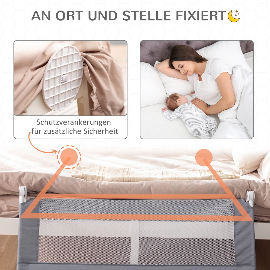 HOMCOM Bettgitter mit Schutzanker grau