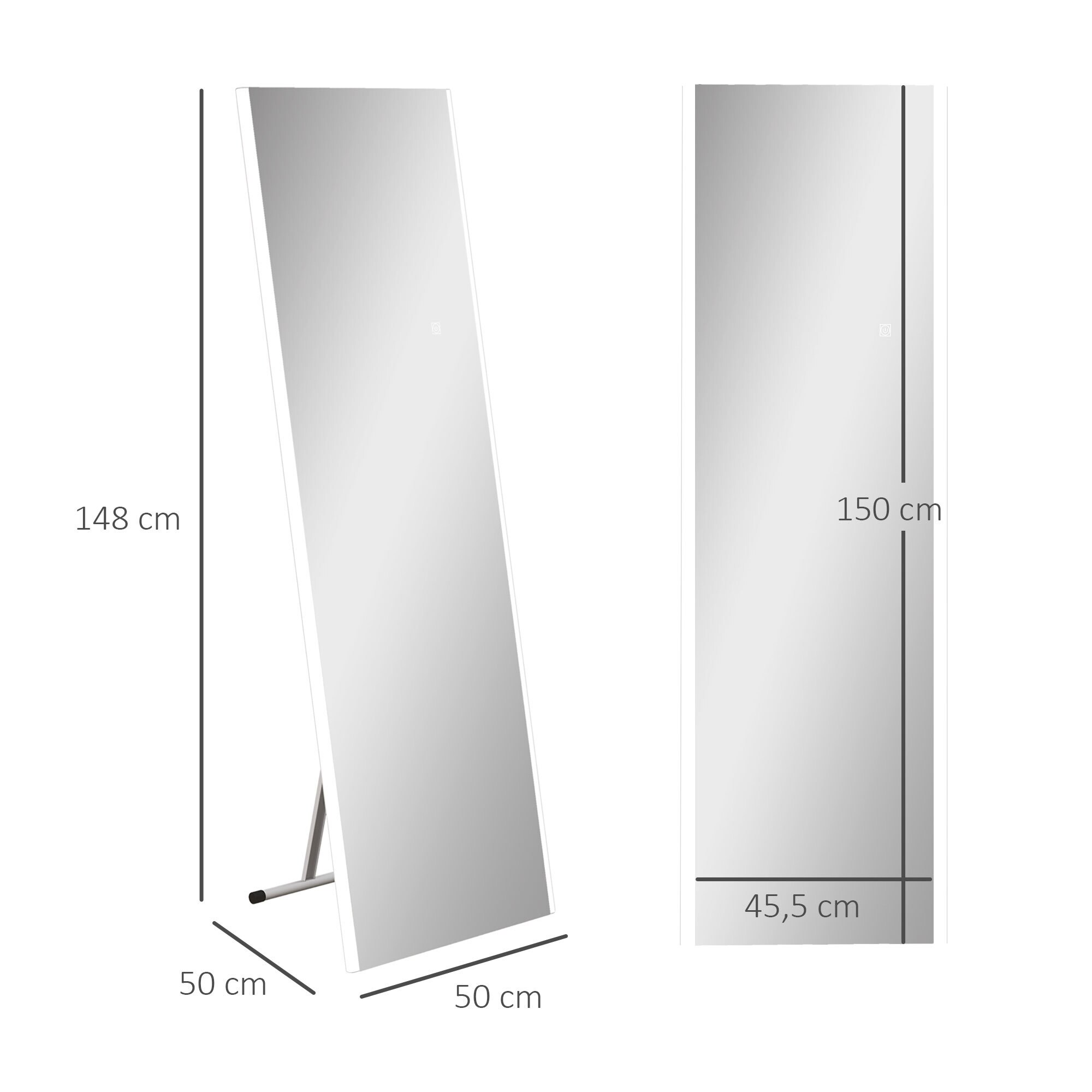 HOMCOM Ganzkörperspiegel mit LED-Leuchte weiß 150L x 50B x 2,9H cm
