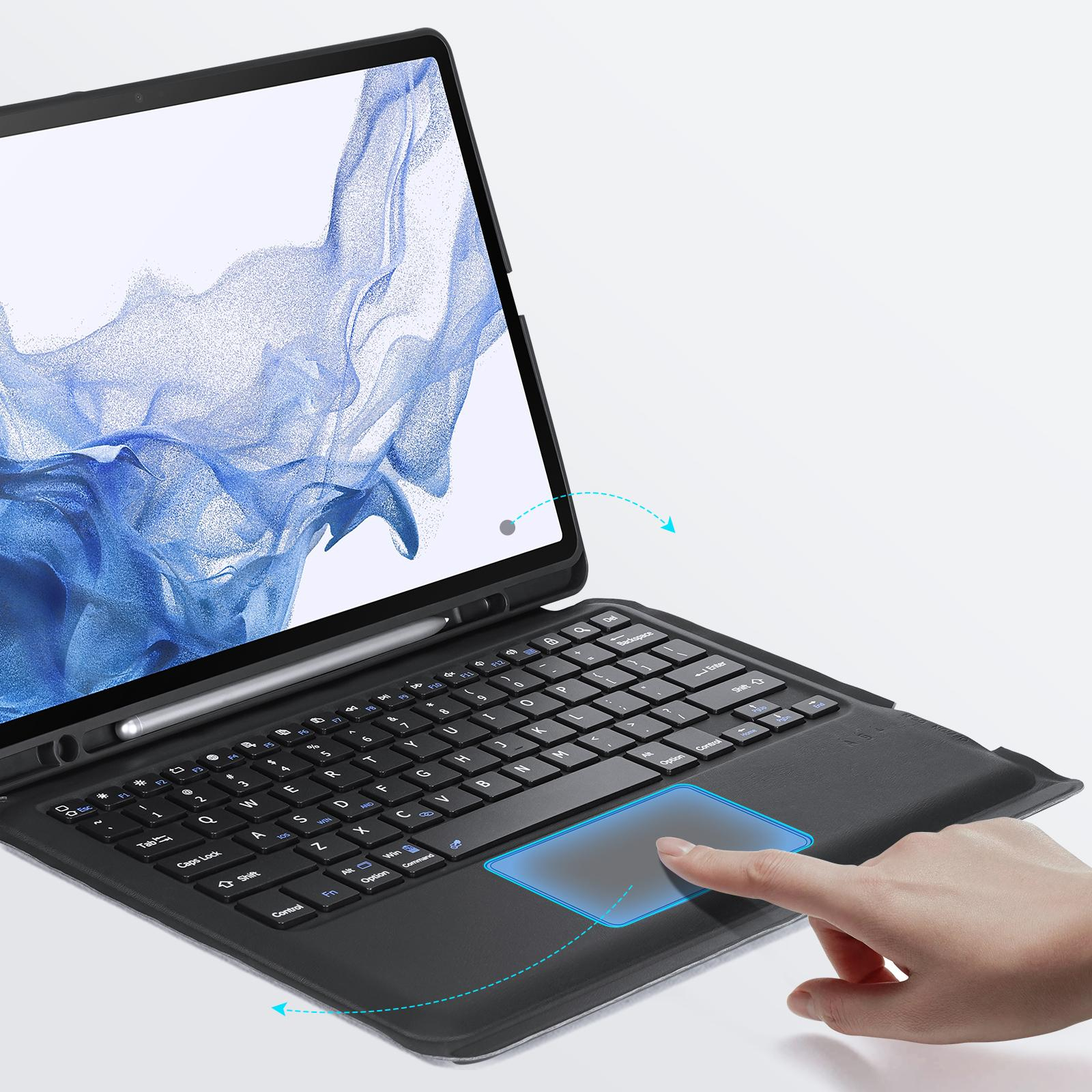 2in1 Samsung Galaxy Tab S8  Plus / Tab S7  Plus / Tab S7 FE 5G Leder Tasche Magnetische Bluetooth Tastatur   S-Pen Halterung (QWERTY) - Schwarz