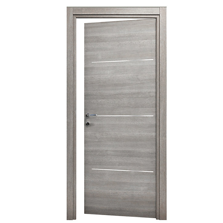 Bloc-porte Triaconta gris clair H.204 x l.83 cm, poussant droit
