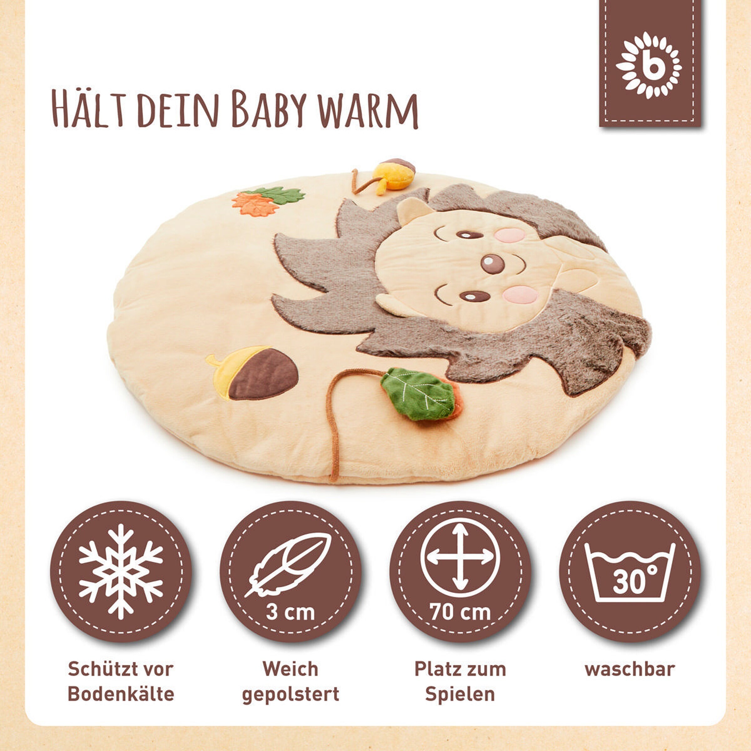 Bieco Krabbeldecke mit Aktivität Igel - ab Geburt Beige