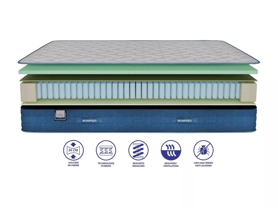 Matelas Hybride 140x200x20cm MILA - Mousse avec Ressorts Ensachés - soutien mi-ferme - Morphea