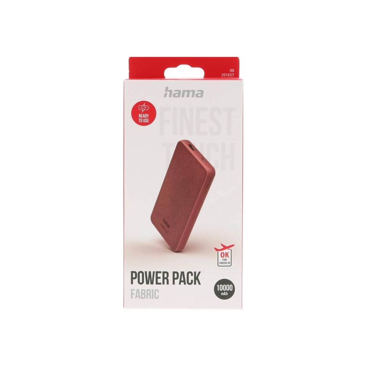 Hama Powerbank Fabric 10 000mAh Chili Rød