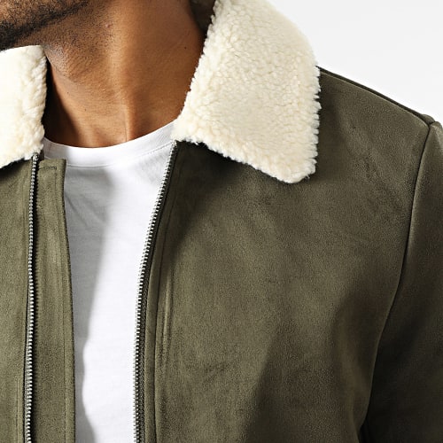 Veste Bomber Col Mouton Vert Kaki