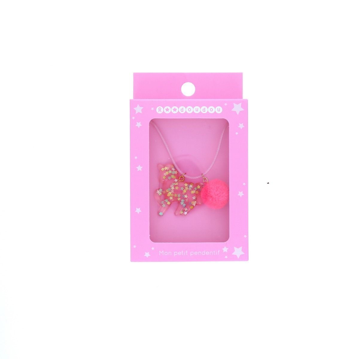Collier licorne à pompon rose Roodoudou
