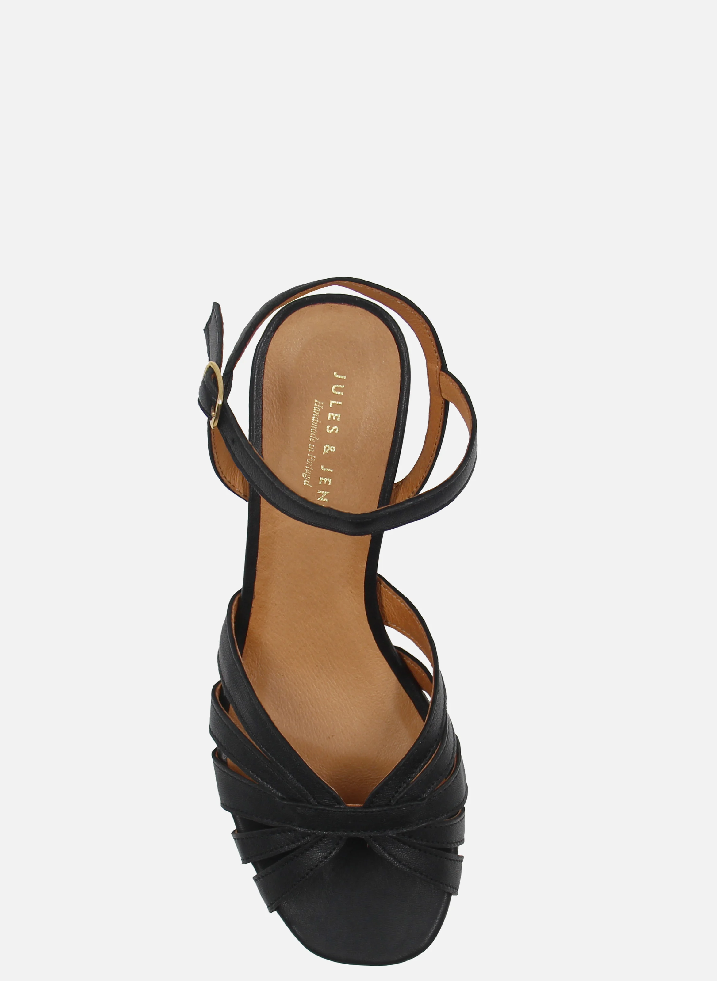 Sandales moyen talon brides cuir lisse | Noir