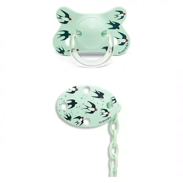 Chupeta de silicone Suavinex Physio com prendedor de deglutição verde