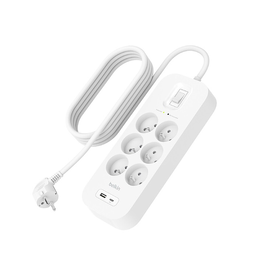 Belkin multiprise parafoudre - 6 prises - 1 port USB-C + 1 port USB-A