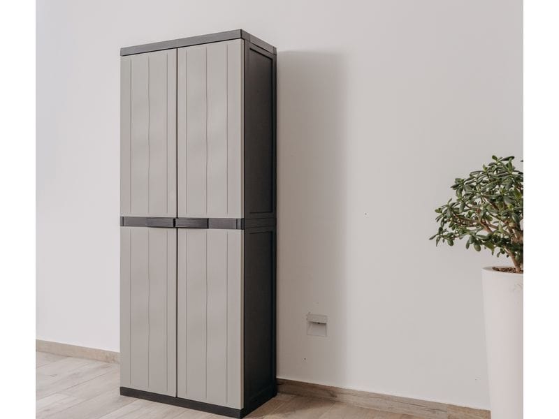 Toomax Schrank Bios midi 65 x 165 cm Schwarz/Warmgrau 2-türiger Schrank mit 3 verstellbaren Einlegeböden