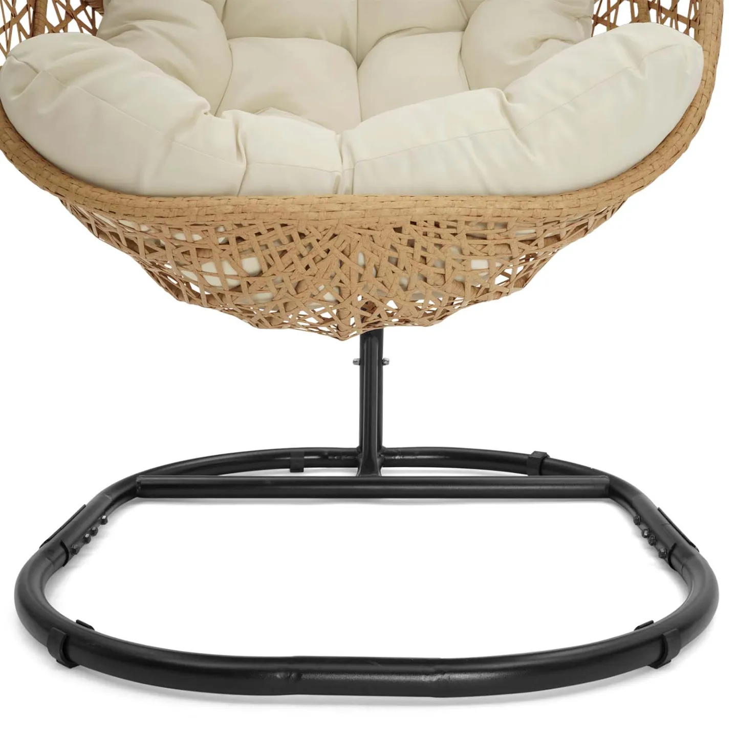 Fauteuil lune suspendu ajouré effet rotin avec coussin écru