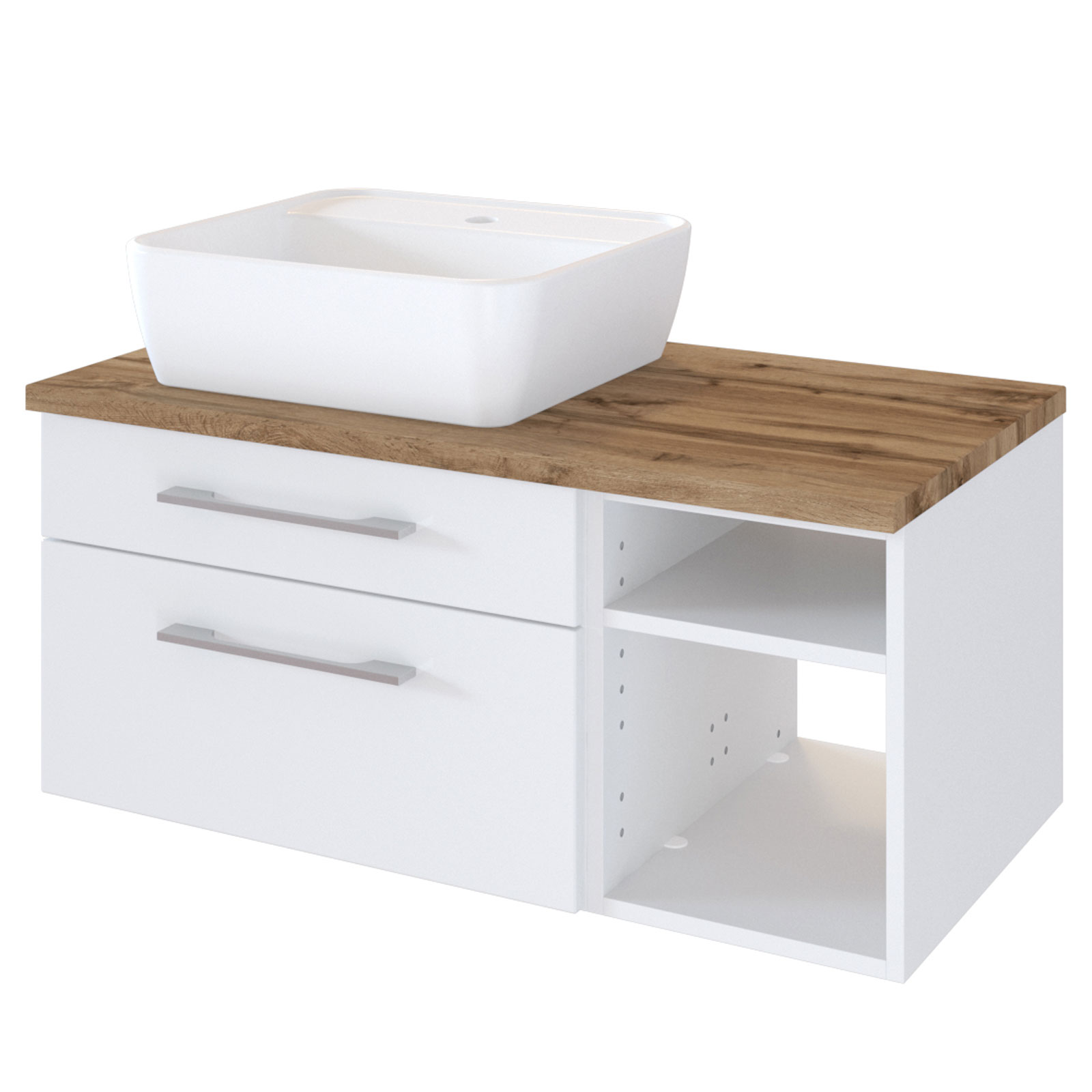 3-teiliges Badmöbel-SetDAVOS - weiß - 90 cm breit - Becken links