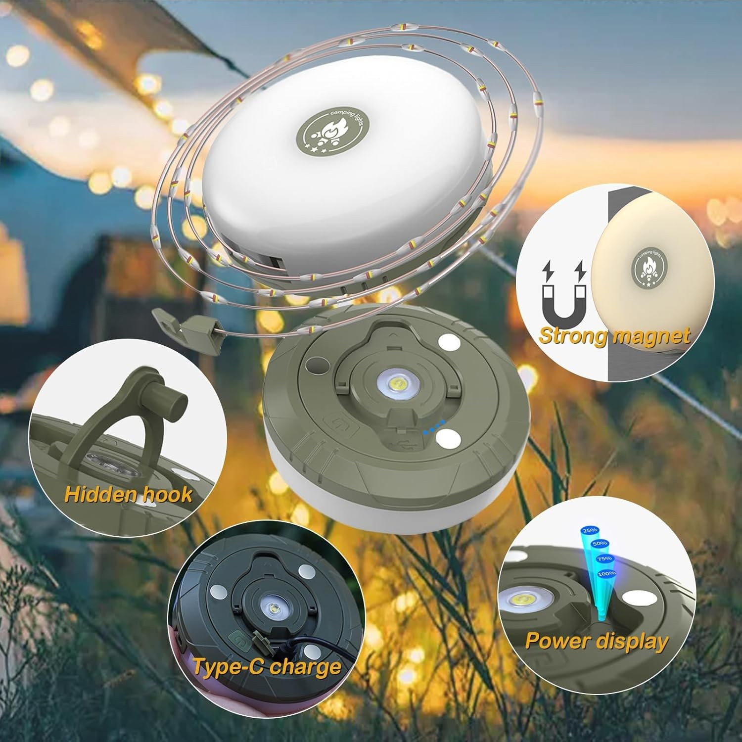(10m) 2in1 Mini LED Outdoor Lampe USB Lichterkette Tragbare Gartenleuchte Kabelrolle mit 5 Modi IP44 - Warmweiss / RGB