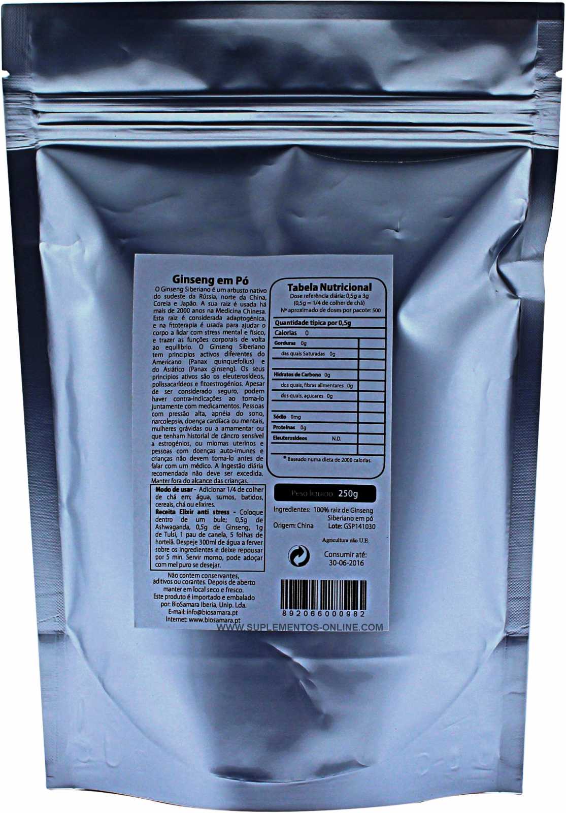 Pó de raiz de gengibre siberiano Biosamara 125g