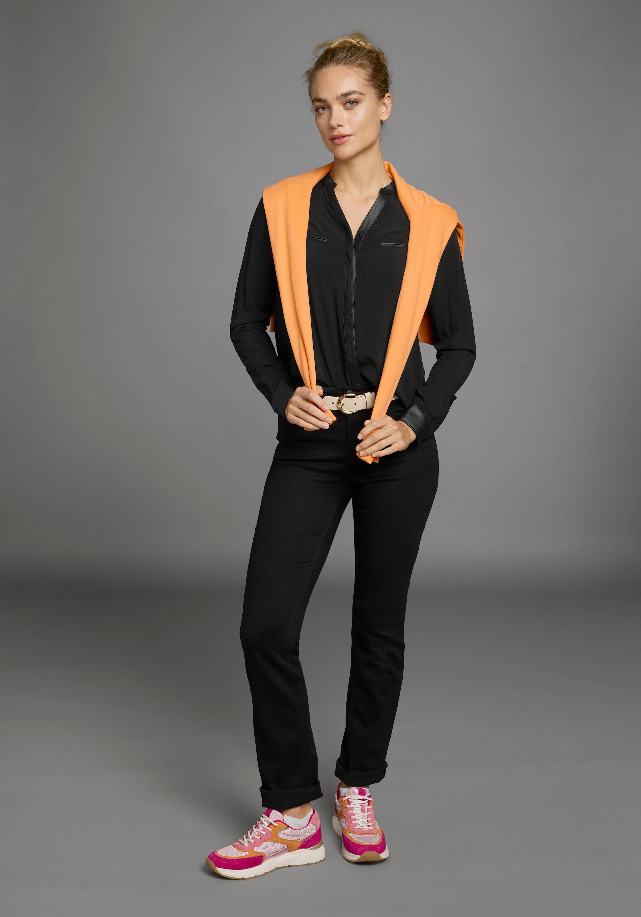 AJC Hemdbluse , mit Details aus Lederimitat