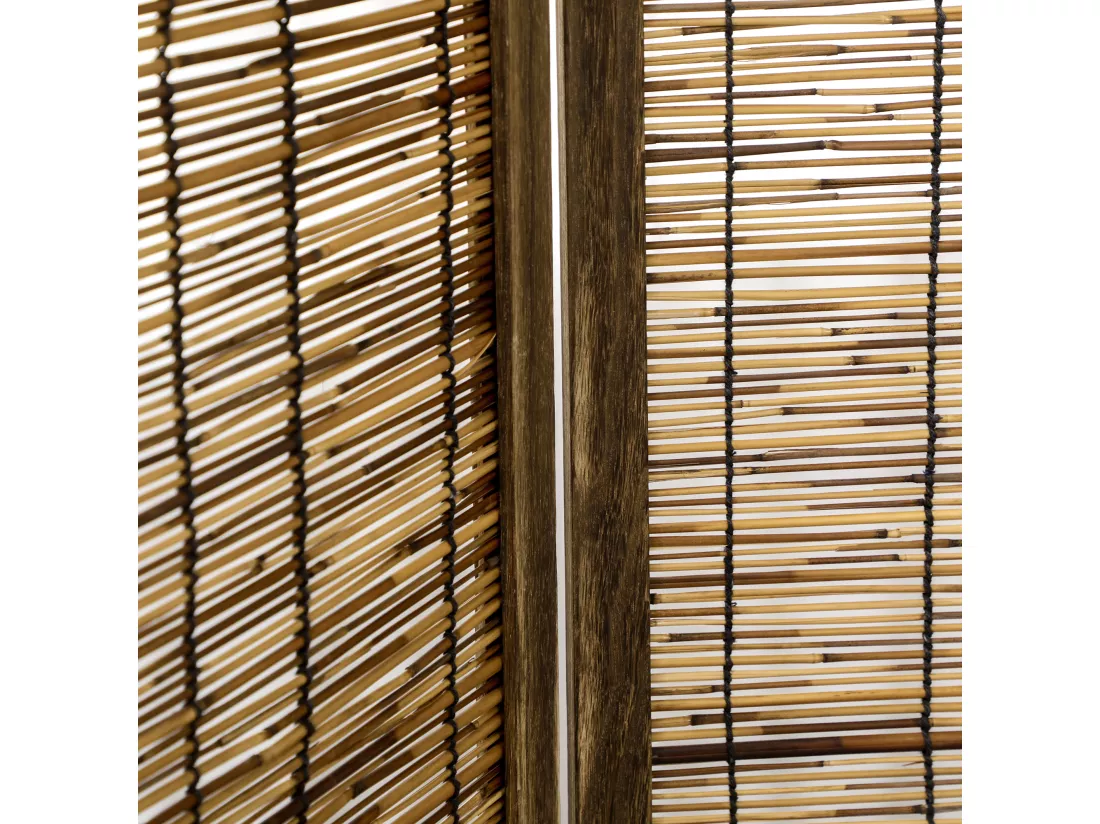Paravent intérieur 4 panneaux pliables séparateur de pièce bois de paulownia roseau