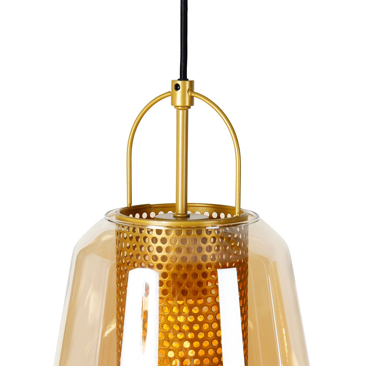 Hanglamp goud met amber glas 23 cm langwerpig 3-lichts - Kevin