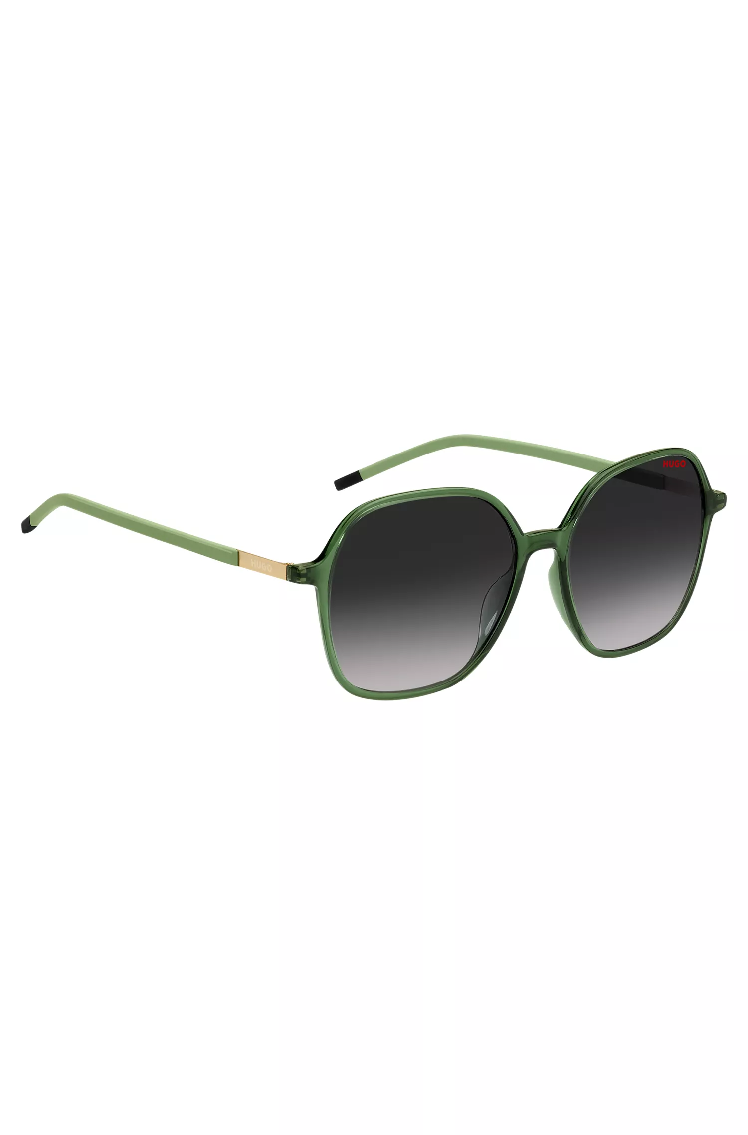 Óculos de sol HUGO vermelho-verde com hastes de aço inoxidável.