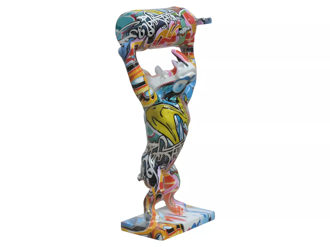 Statue rhinocéros debout et bonbonne motifs cartoon H32 cm - CARTOON