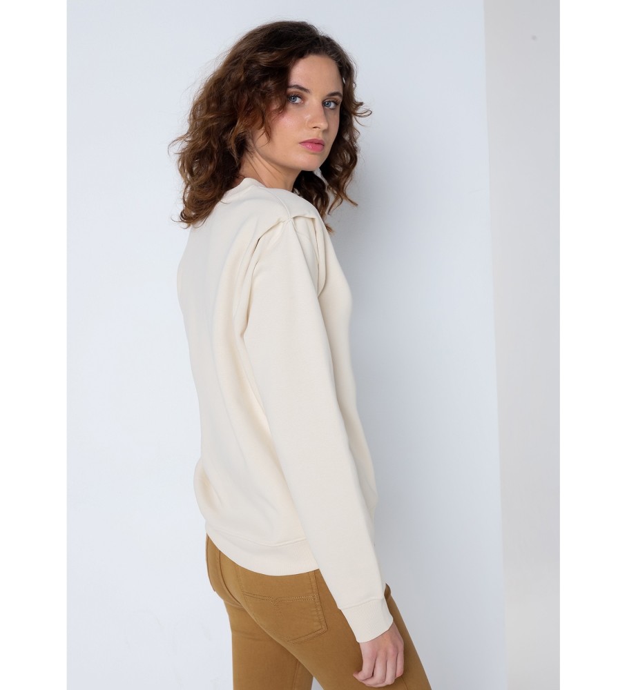 Blusa de moletom Lois com pregas nos ombros, cor off-white.